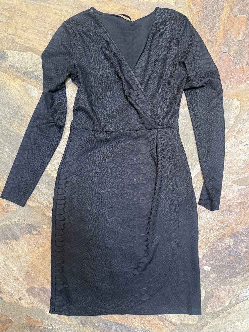 French Connection Black Snake Print Wrap Midi Dress / US 4